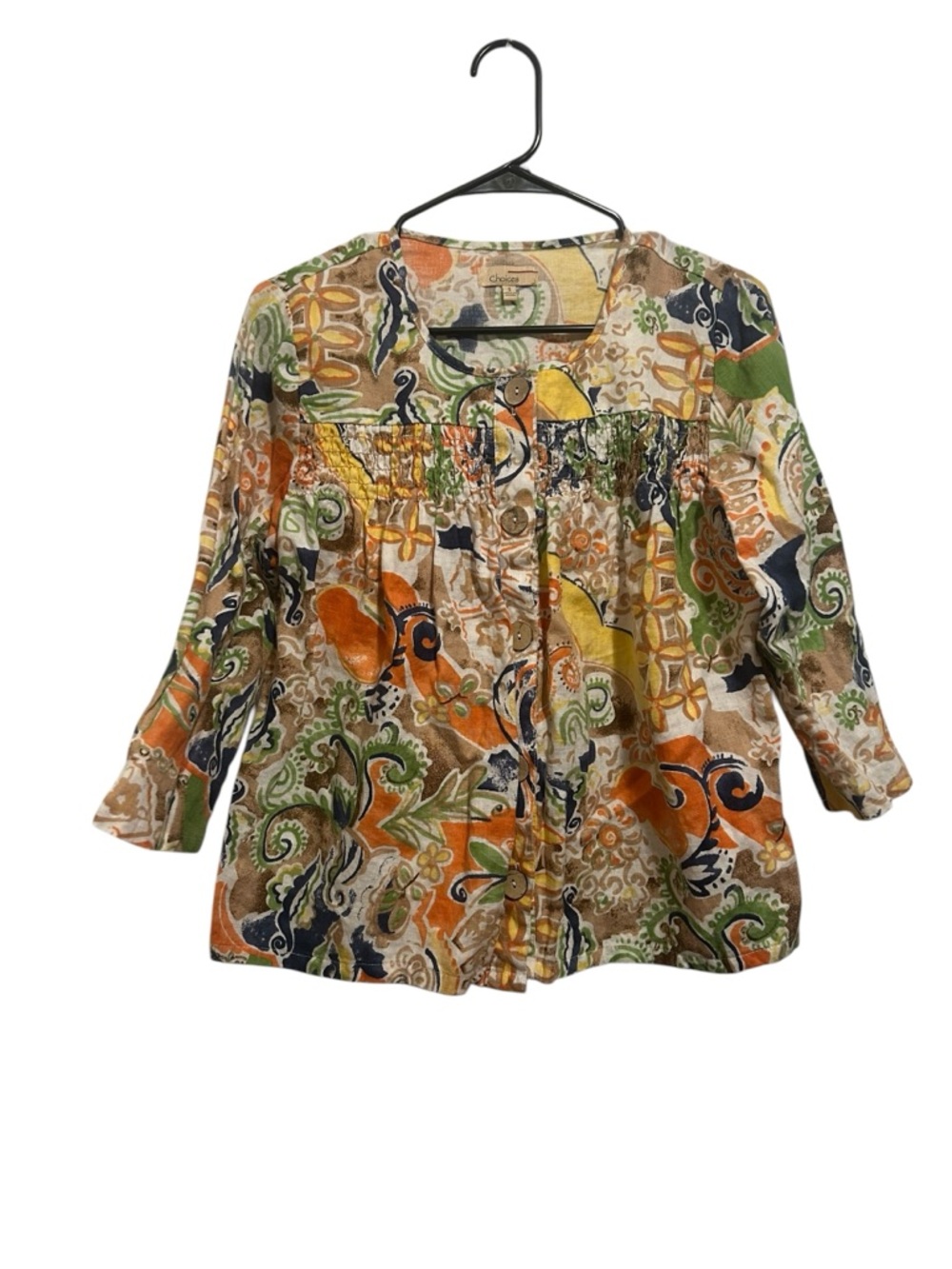 Abstract Button-Front Tunic with 3/4 sleeves